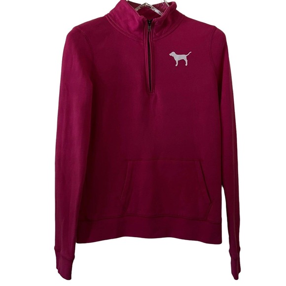 Victoria's Secret PINK Dog & Love Pink Back Logo 1/4 Zip Sweatshirt - Size SP - Picture 1 of 7